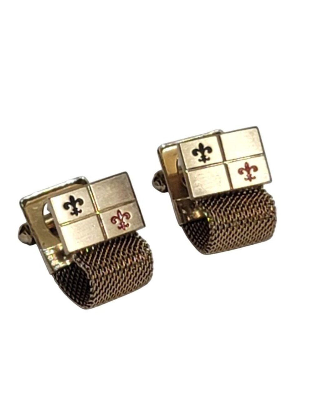 Vintage Hickok Gold-Tone Fleur-De-Lis Mesh Wrap Cufflinks